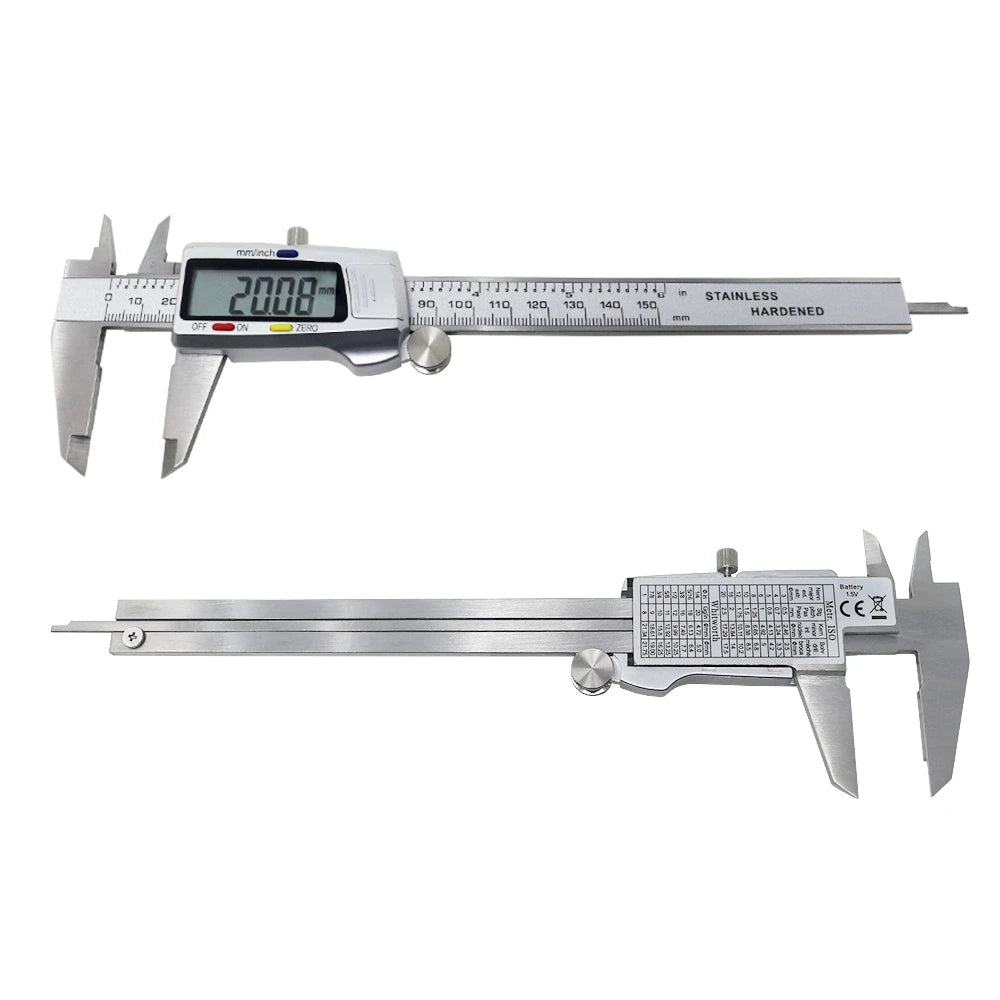 Calibro a corsoio digitale da 6 pollici e 150 mm, in acciaio inossidabile, strumento di misurazione del micrometro, righello di profondità, Paquimetro