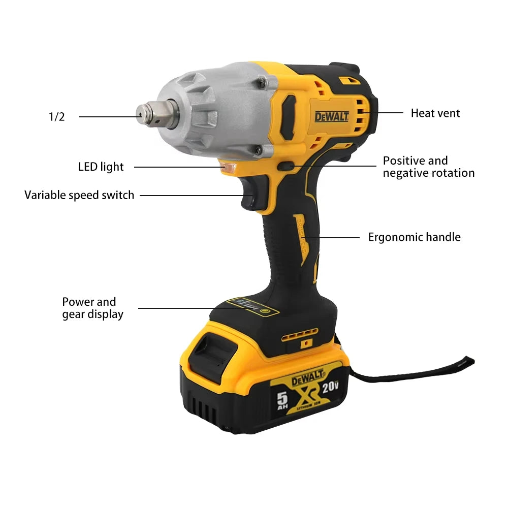 Dewalt 700N.m Chiave a percussione senza spazzole elettrico a batteria ad alta coppia Utensili elettrici per uso domestico Pneumatico staccabile 20V