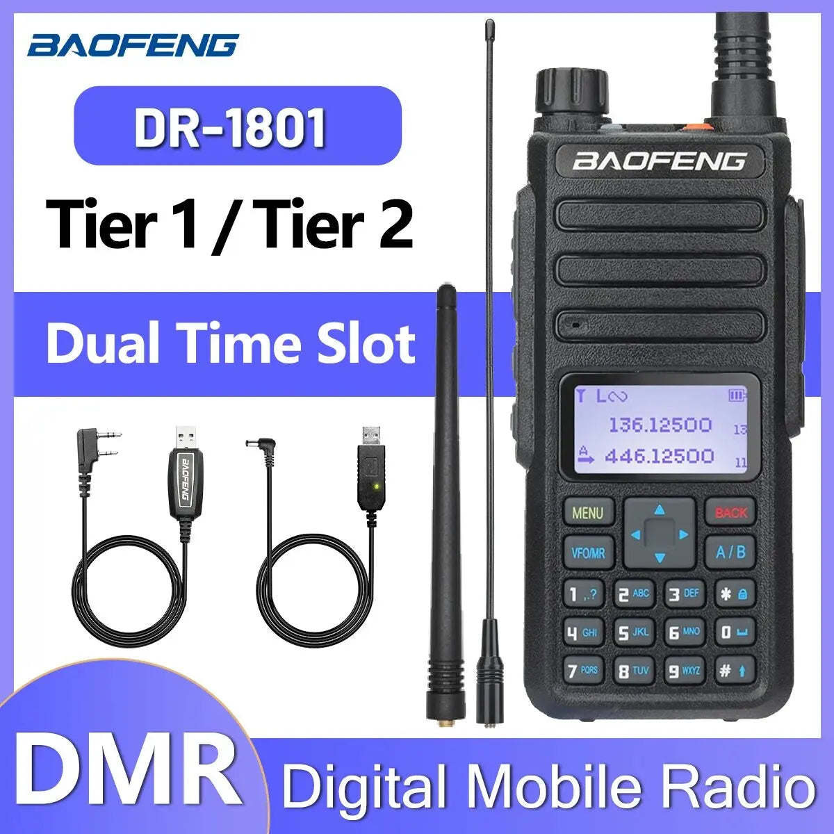 Baofeng Dr-1801 DMR Digital Walkie Talkie Dual Time Slot Analog Tier 1 e 2 Lunga Distanza Dual Band 1024ch DM-1801 Ham Radio Bidirezionale