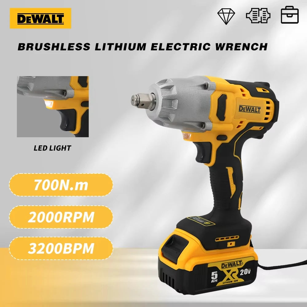 Dewalt 700N.m Chiave a percussione senza spazzole elettrico a batteria ad alta coppia Utensili elettrici per uso domestico Pneumatico staccabile 20V