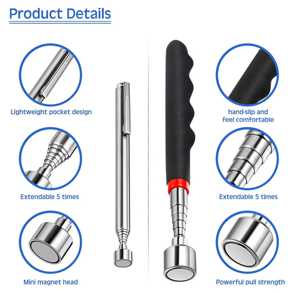 Penna magnetica telescopica con luce Mini. Strumento di raccolta magnete portatile Asta di raccolta estensibile per raccogliere viti, dadi e bulloni.