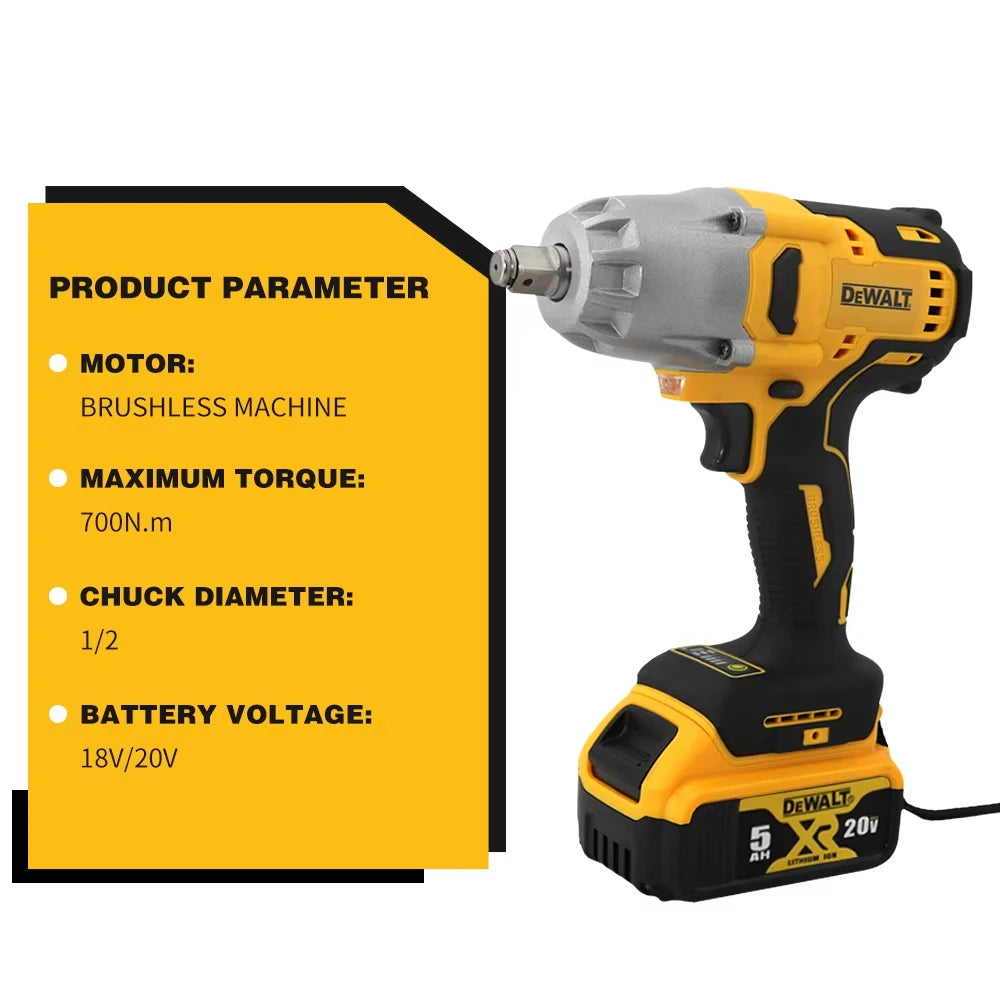 Dewalt 700N.m Chiave a percussione senza spazzole elettrico a batteria ad alta coppia Utensili elettrici per uso domestico Pneumatico staccabile 20V