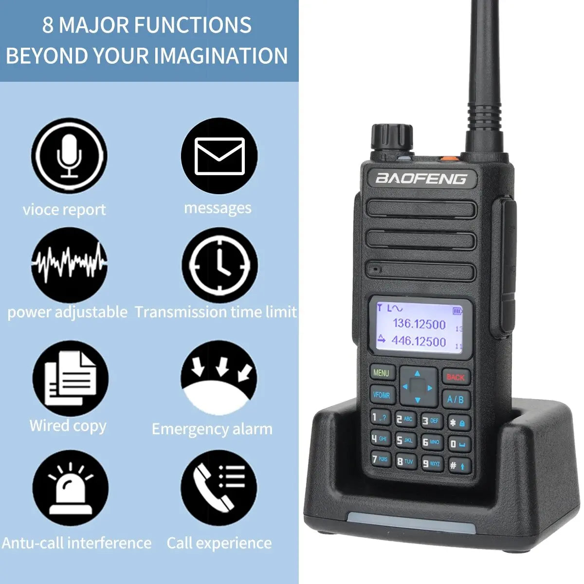 Baofeng Dr-1801 DMR Digital Walkie Talkie Dual Time Slot Analog Tier 1 e 2 Lunga Distanza Dual Band 1024ch DM-1801 Ham Radio Bidirezionale