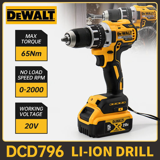 DeWalt Screwdriver 20v Brushless Lithium Battery Charging Electric Hand Drill 13mm Pistol Drill Electric Screwdriver Tool Dcd796