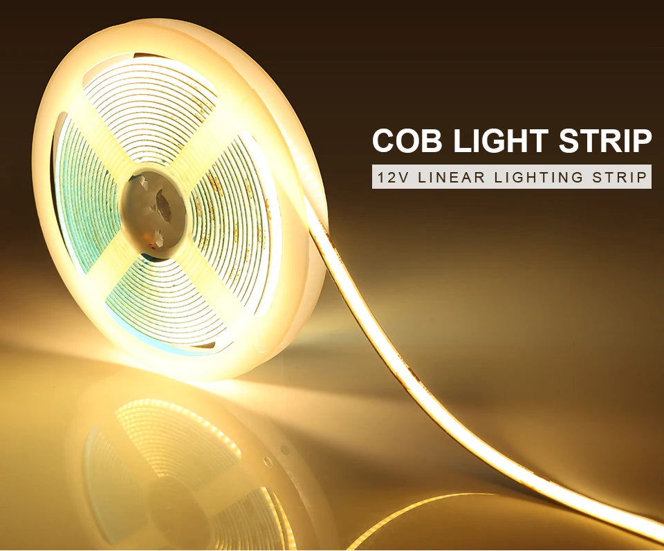 Striscia LED COB da 5M 10M 12V 24V 320LED/M Striscia LED flessibile FCOB ad alta luminosità Nastro lineare dimmerabile per l'arredamento della stanza