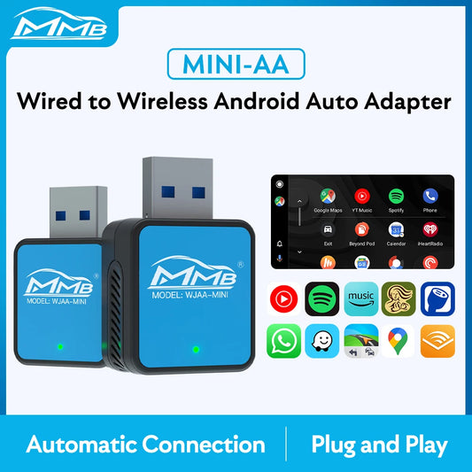 2024 MMB Mini Android Auto Smart Adapter Kabelgebunden zu Kabellos WiFi Bluetooth 5.2 Fast Connect Plug and Play Zubehör für VW Audi